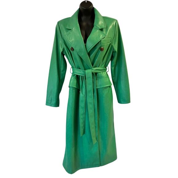 7 for all Mankind Green Faux Leather belted Trench Coat NWOT sz Medium - Picture 1 of 9